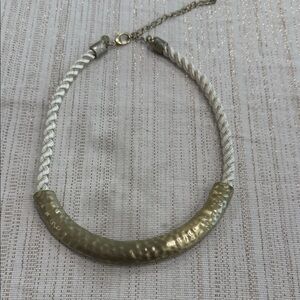 Chico’s Elegant Hammered Brush Gold and White Necklace